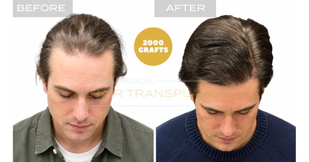 Before and after photo, Nova Medical Philadelphia: Hairline and frontal density restoration with 2,000 FUE grafts
