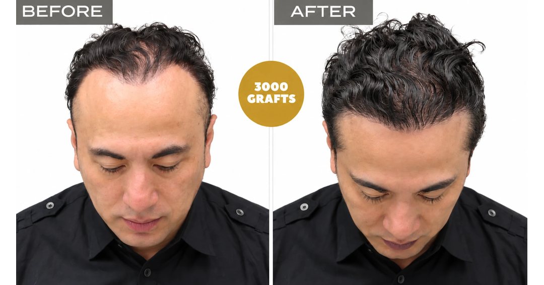 Before and after photo, Nova Medical Philadelphia: Hairline restoration for wavy hair with 3,000 FUE grafts